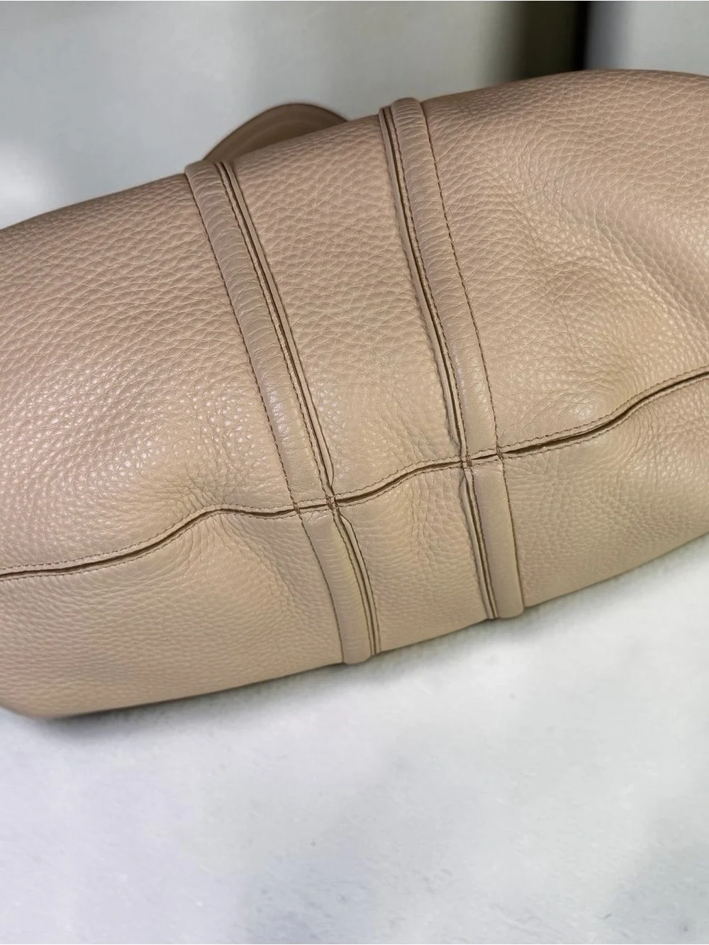 MCM Taupe Pebbled Leather Shoulder Bag with Gold Hardware
